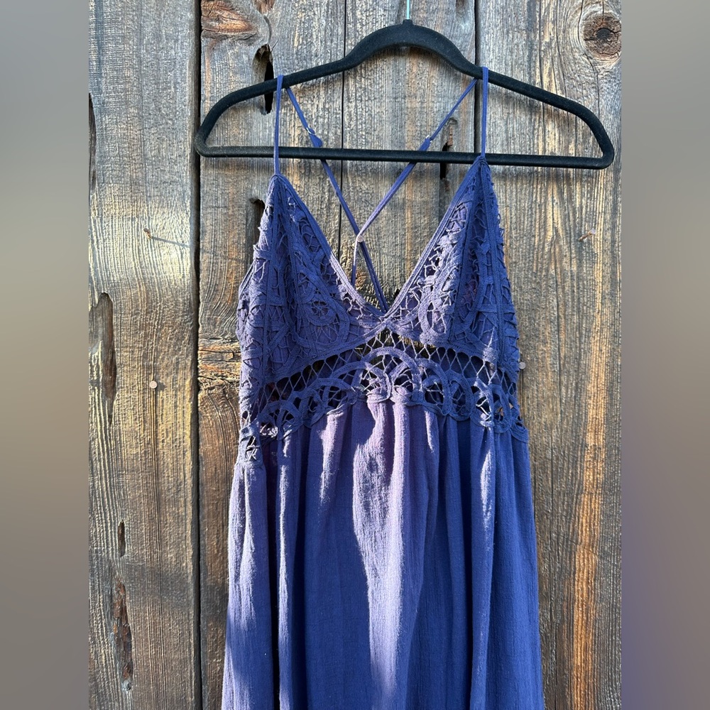 NWT Moon River Navy Blue Cotton Lace Tie Back Maxi Dress with Adjustable Straps - Picture 8 of 10